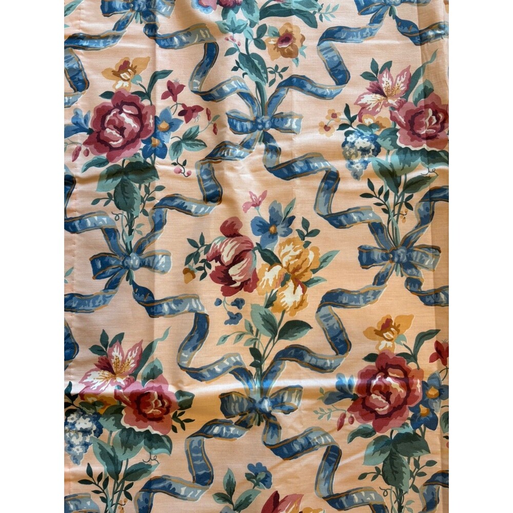 VTG 80s Cottagecore Pink Floral Ribbon Curtain Panels Matching Tiebacks Salzburg